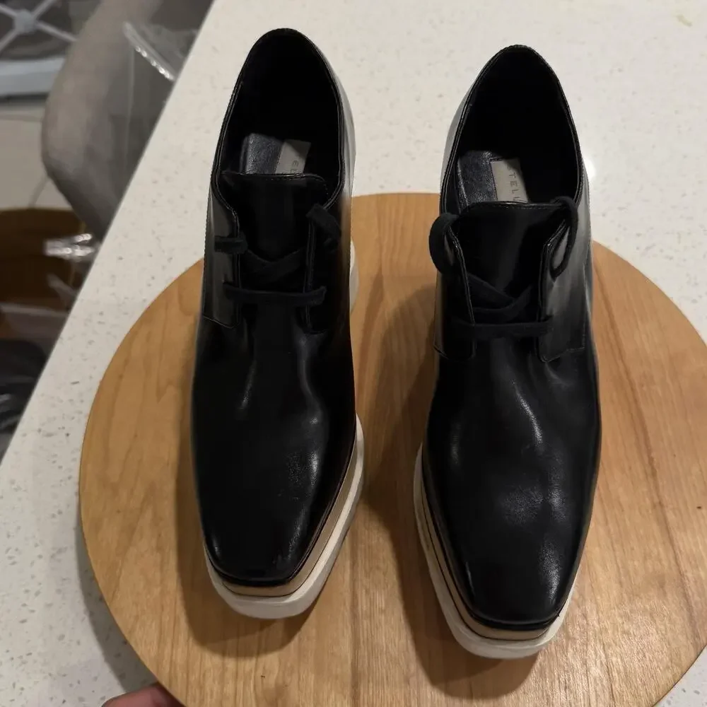 Stella McCartney Heels 7 Elyse Platform Wedge Square Toe Black Office Chic Italy